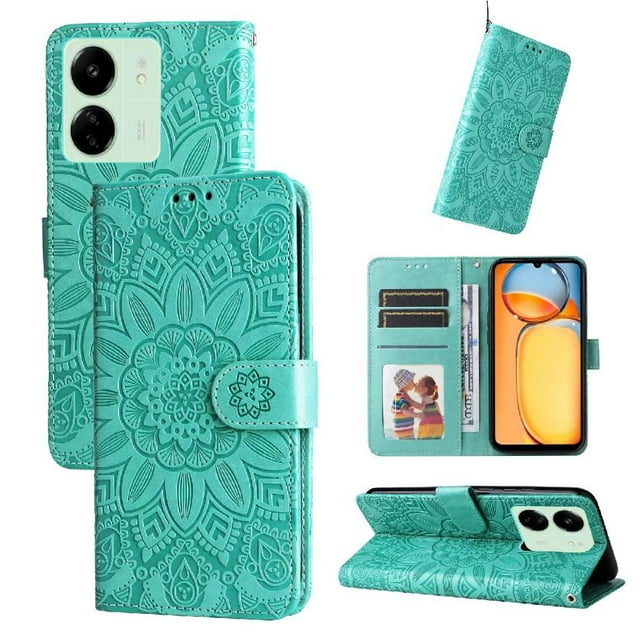 Funda tipo cartera GANGXUN para Xiaomi Redmi 13C 4G , diseño girasol, cuero PU, soporte, cierre magnético, tarjetero