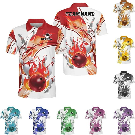 Personalized Name Bowling Polo Shirts 3D for Men and Women, Bowling Shirt, Bowling Shirts for Men Team Bowling Shirt (Red, S)