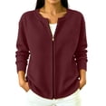 thumbnail image 2 of Waffle Knit Full Zip Jacket for Women Long Sleeve Loose Fit Front Pockets Knit Outerwear Casual Lightweight Jacket Spring Fall, 2 of 4