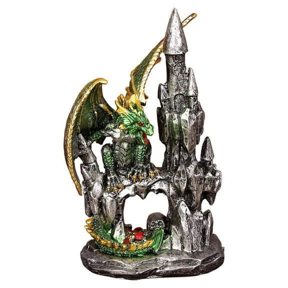 Resin Guardian Dragon Protecting Castle Figurines, Fantasy Dragon Statue Cool Castle Figurine Collectible for Halloween Gifts Home Decor