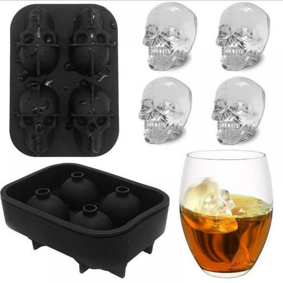 3D Skull Ice Mold Tray, Super Flexible High Grade Silicone Ice Cube Molds for Whiskey, Cocktails, Beverages, Iced Tea & Coffee
