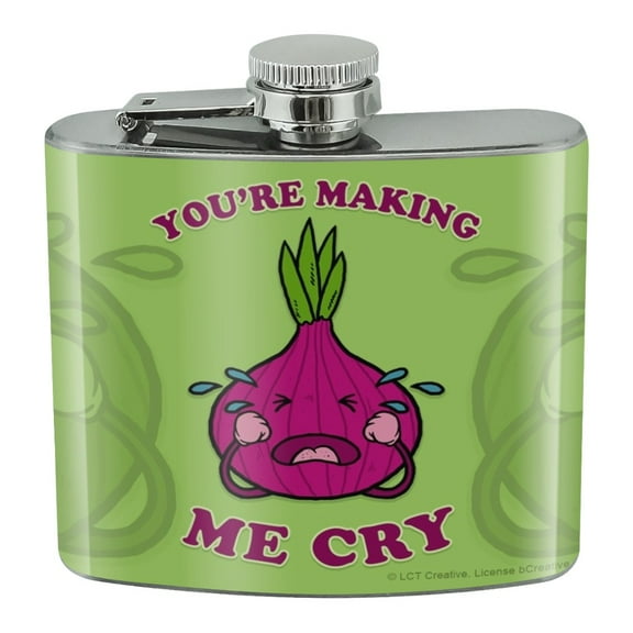 You're Making Me Cry Onion Funny Humor Stainless Steel 5oz Hip Drink Kidney Flask