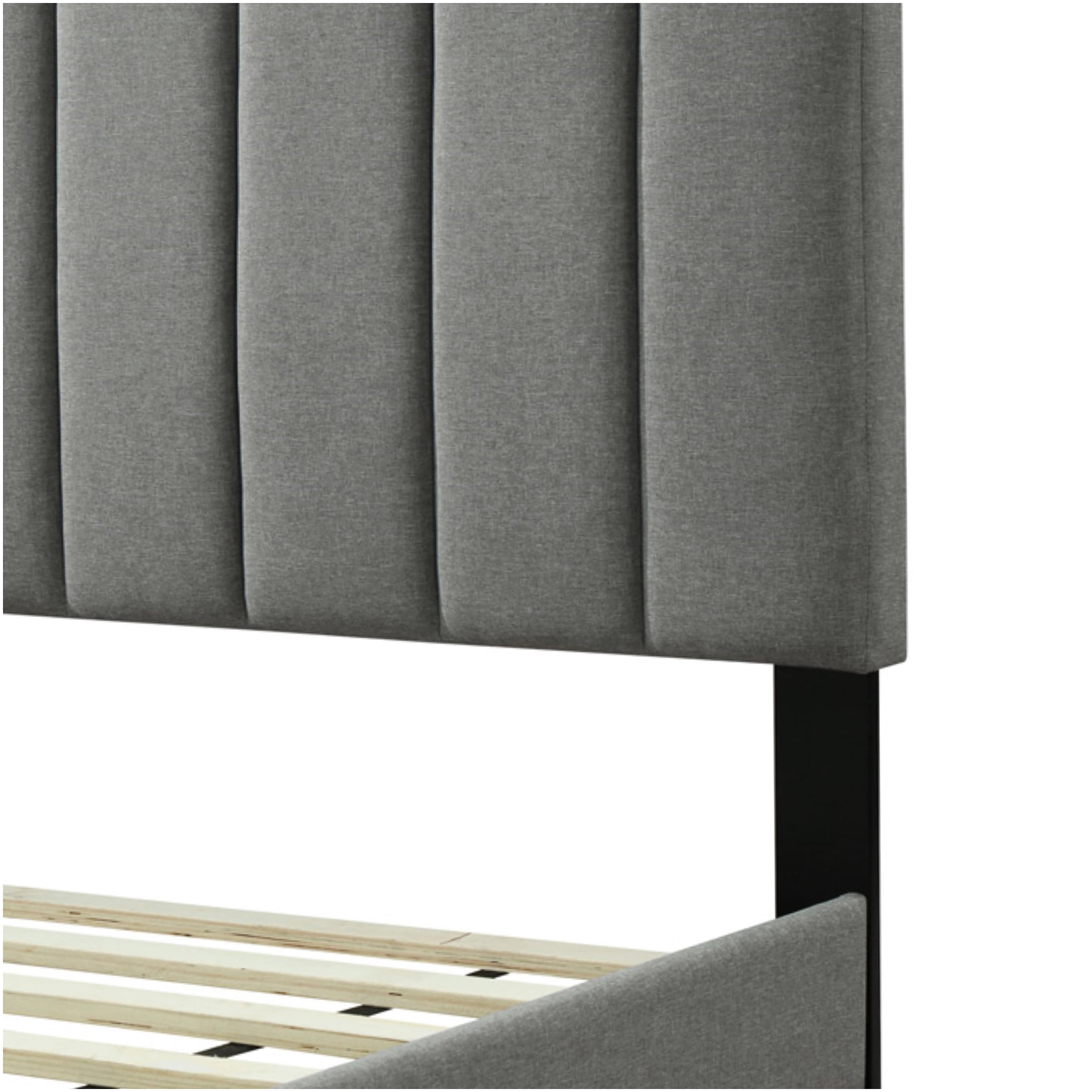 King Size Upholstered Bed Frame with USB Ports, Channel Tufted Headboard, Gray Fabric Platform Bed