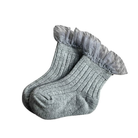 

Zlekejiko Baby Infants Toddlers Girls Mid Calf Length Socks 1 Pair Bow Lace Long Stockings Ruffled School Socks