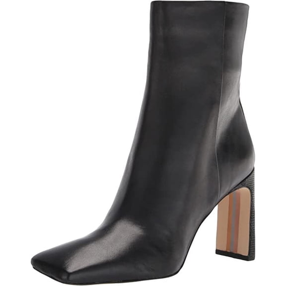 Sam Edelman Anika Black Squared Toe Block High Heel Leather Ankle Fashion Boots (Black, 11)