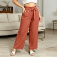 thumbnail image 2 of BiZtdJrK Womens Plus Size Cute Casual Pants Ruffle Elastic High Waisted Drawstring Summer Pant Fashion Streetwear Pants with Pockets Orange XXXL, 2 of 7