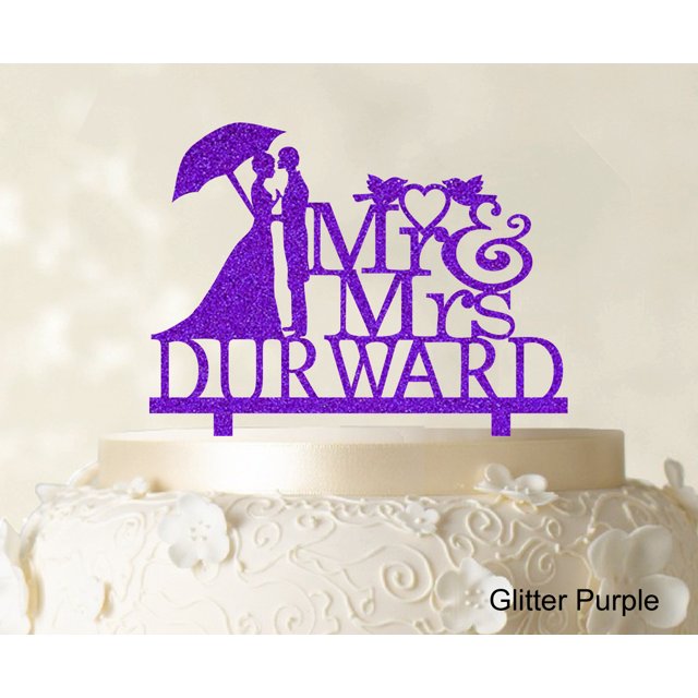 Mr & Mrs Wedding Cake Topper Personalized Glitter Purple Cake Topper Color Option Available 5-7 Inches Wide