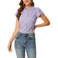 thumbnail image 1 of INSPIRE CHIC Women's Summer Dots Print Ruffle Stand Collar Button Down Blouse Shirts S Purple, 1 of 7