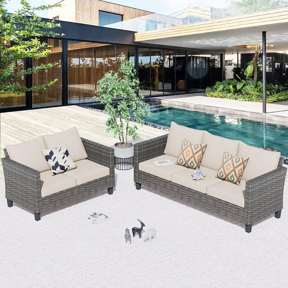 Ovios 2 Pieces Outdoor Patio Furniture All-Weather Sectional Sofa Loveseat for Lawn, Steel Frame