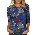 thumbnail image 2 of ZHUGeLI 4th of July Outfits for Women, Women's Fashion Three Quarter Sleeve Retro Round Neck Independence Printed Loose Tops Blouse Three Quarter Sleeve, American Flag Patriotic Outfits, 2 of 4