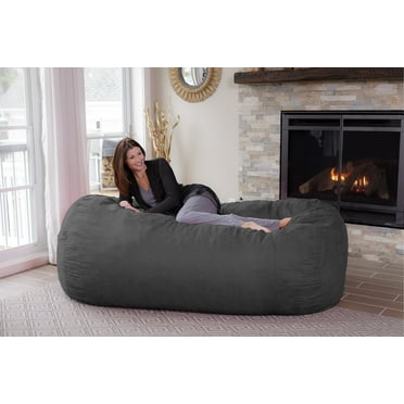Chill Sack Bean Bag Chair, Memory Foam Lounger with Microsuede Cover, Kids, Adults, 6 ft, Gray