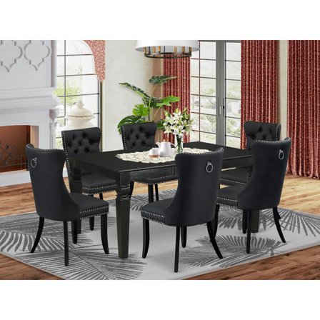 East West Furniture 7 Piece Dining Table Set Contains a Rectangle Kitchen Table with Butterfly Leaf