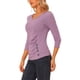 thumbnail image 4 of BLUSA RUCHADA PARA MUJERES CHIC INSPIRE CON BOTONES DECORATIVOS, CUELLO EN V, MANGA 3/4, TEJIDO SÓLIDO, TAMAÑO 3XL, GRIS MORADO, 4 of 6