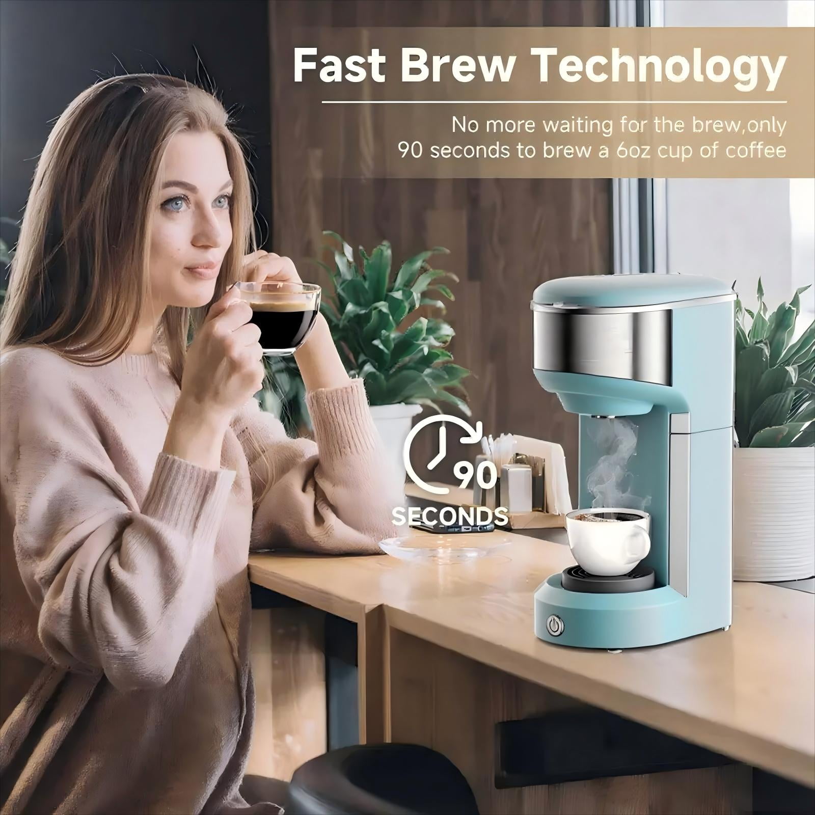 Single Serve Coffee Maker for K Pod, 2-in-1 Coffee Maker Single Serve & Ground Coffee Brewer, Quick Brew 6 to 14oz Brew size Carefree Auto Shut-off Small Coffee Machine for Apartment