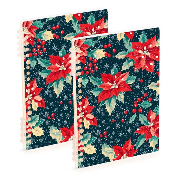 FORMRS 1-Subject Spiral Notebook 8" x 5" College Ruled 60 Refillable Sheet A5 Hard Cover, 2 Pack, Christmas Themed Leaves
