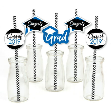 Blue Grad - Best is Yet to Come - Paper Straw Decor - Royal Blue 2019 Graduation Striped Decorative Straws -Set of (Best Shower Filter 2019)