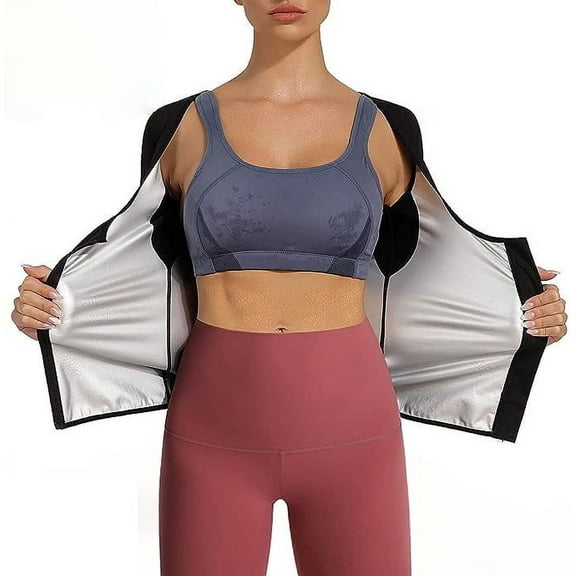 Nebility Sauna Suit for Women Sweat Body Shaper Jacket Hot Waist Trainer Long Sleeve Zipper Shirt Workout Top(Black Medium)