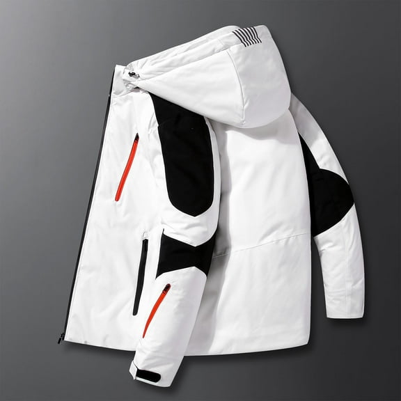 Pejock Men's Fleece-Lined Windbreaker Jacket, Hooded Loose Fit Coat with Velvet Accents and Zipper Pockets for Outdoor Hiking Winter Sports Casual Wear