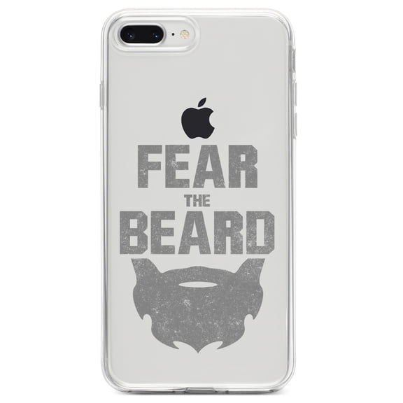 DistinctInk Clear Shockproof Hybrid Case for iPhone 7 PLUS / 8 PLUS (5.5" Screen) TPU Bumper Acrylic Back Tempered Glass Screen Protector - Fear the Beard