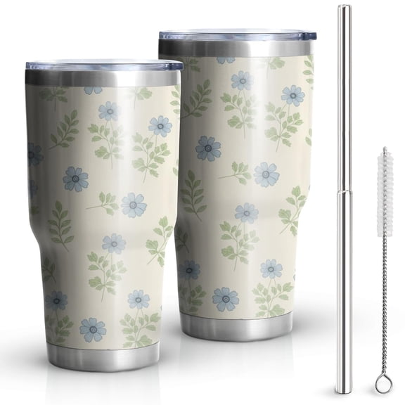 30oz Pioneer Flower Floral Print Pattern Tumbler, Double Wall Vacuum Insulated Cup, BPA-Free Leak Proof Lid & Reusable Straws, Hot 12h, Cold 34h