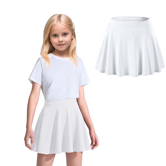 Girls Athletic Skort High Waist Tennis Skirts with Shorts White School Skirts 5-6 Years