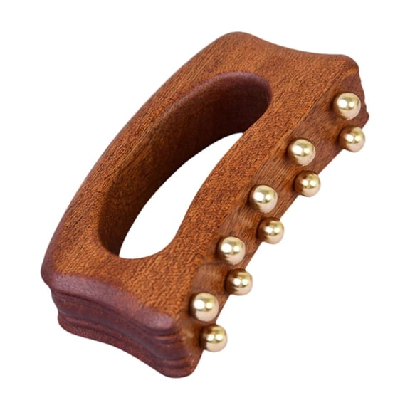EHJRE Wooden Massage Tool 10 Brass Tooth Gua Sha Paddle Handheld for Grooming Shoulder with Acupoint Chart