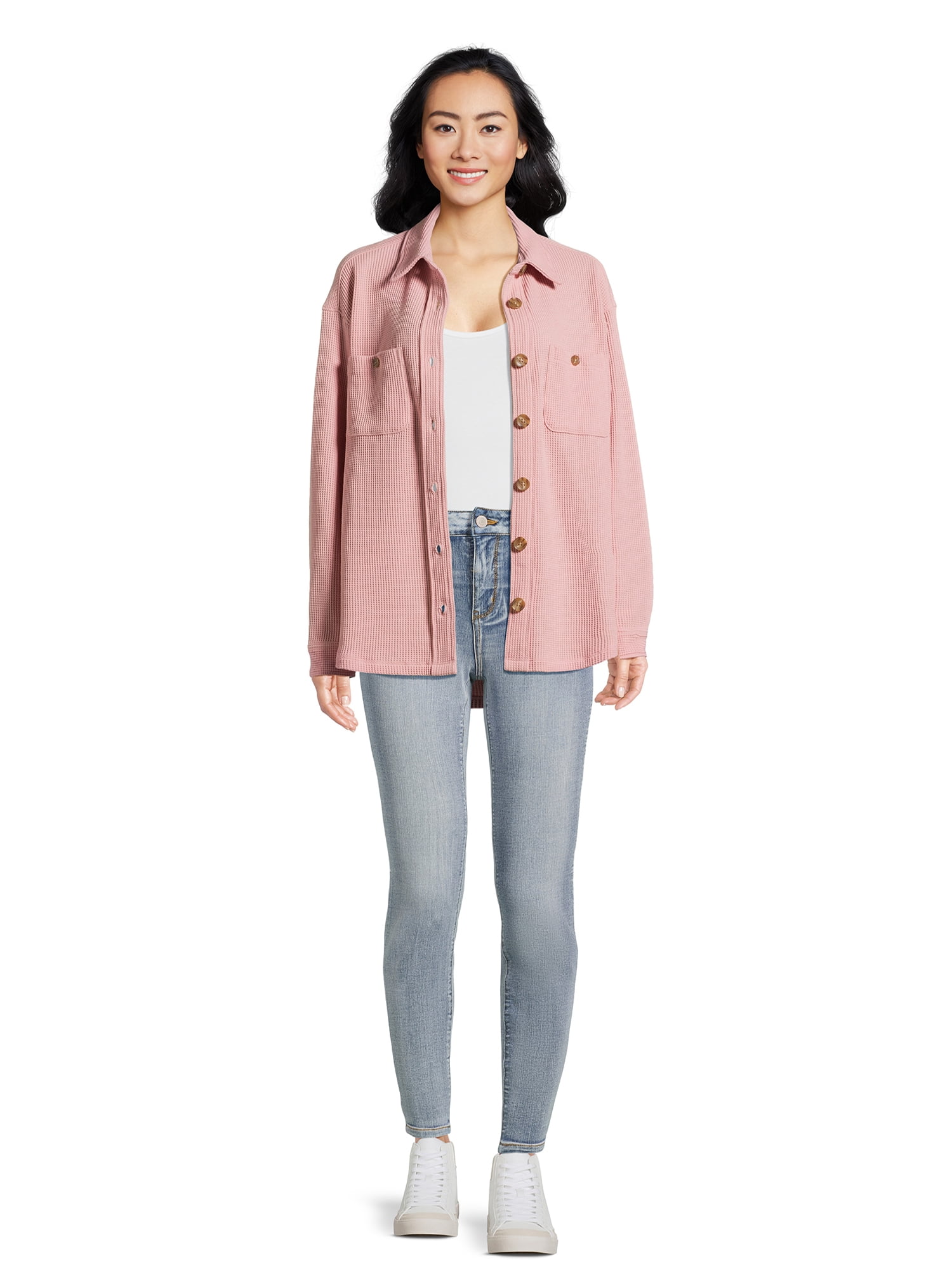 Time and Tru Women's Waffle Knit Shacket, Sizes XS-XXXL