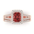 thumbnail image 2 of 1.57 ct Brilliant Emerald Cut Natural Garnet 18K Rose Gold Halo Solitaire with Accents Engagement Bridal Wedding Ring Band Set size 8.5, 2 of 7