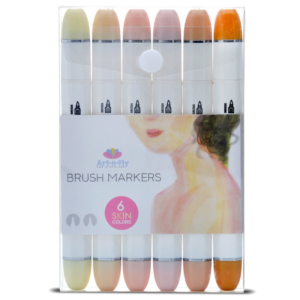 Professional Brush Tip Skin Tone Markers Set of 6 Flesh Colored Manga