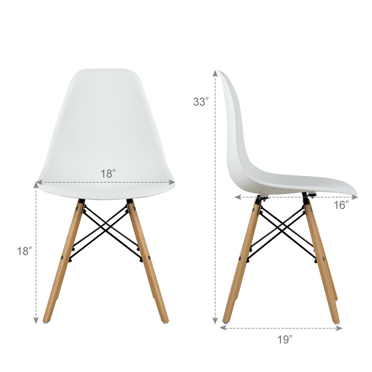 Gymax Set of 4 Modern Dining Side Chair Armless Home Office w/ Wood Legs White