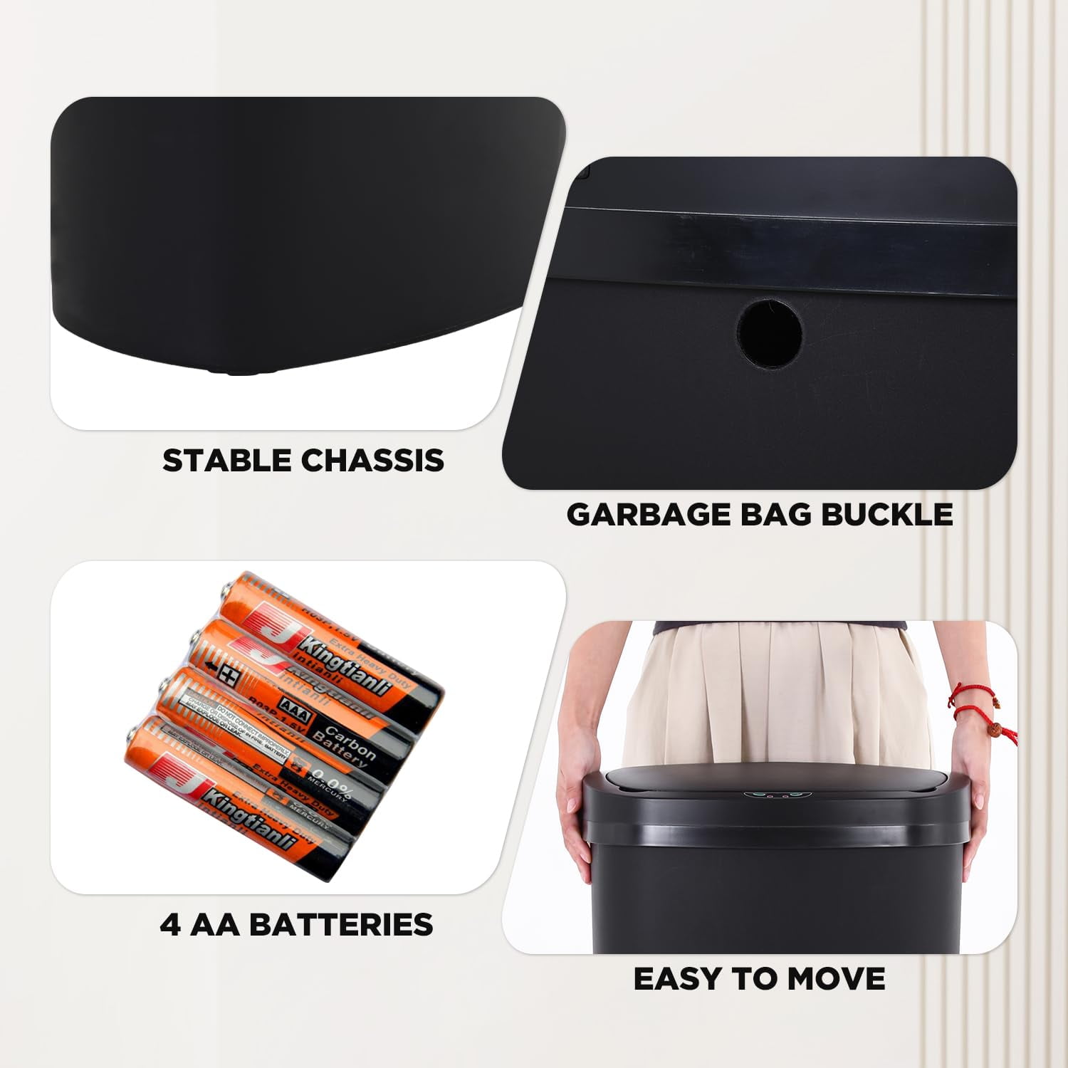 BestOffice 13 Gallon Plastic Touchless Kitchen Trash Can with Motion Sensor for Indoor Use(Black)