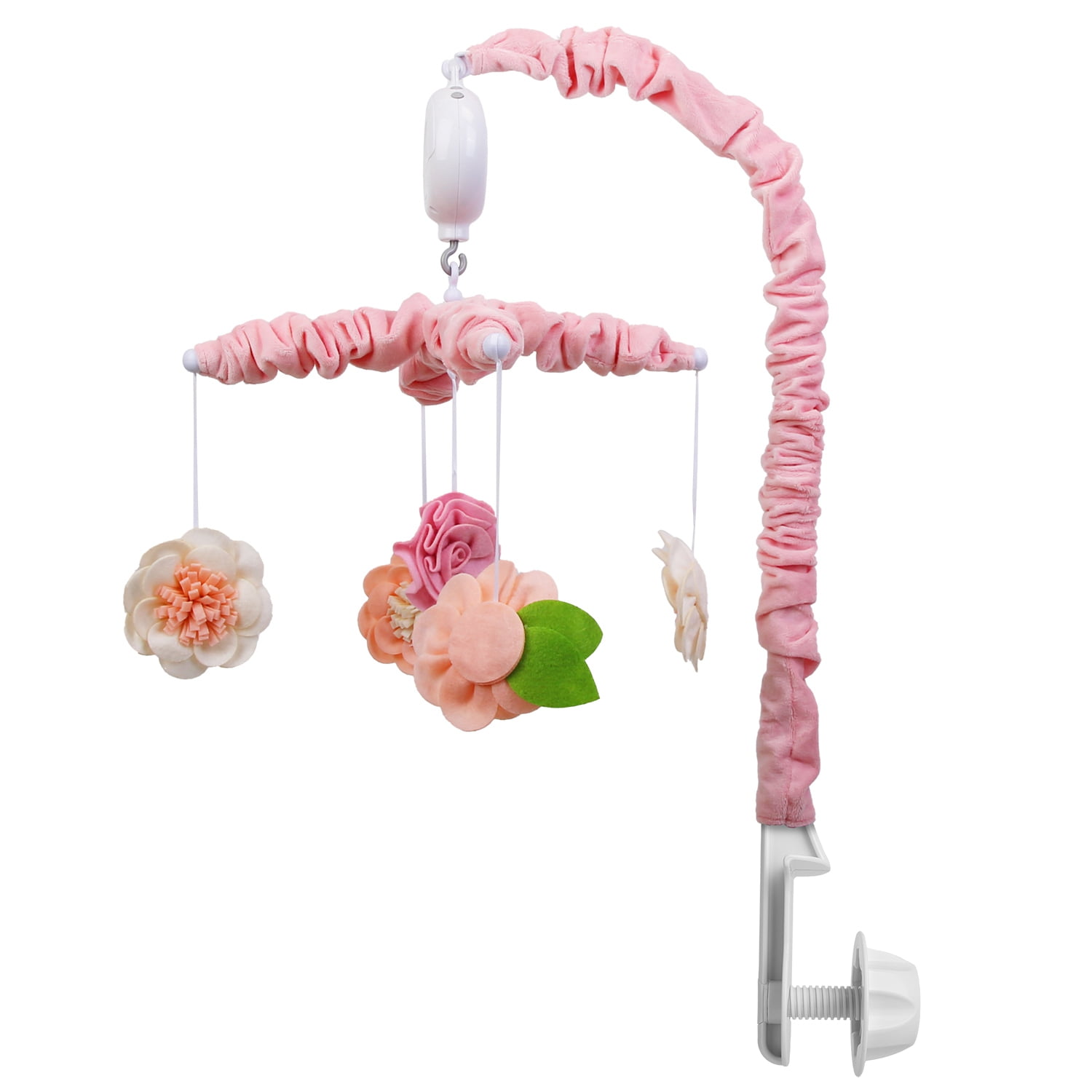 Moclever Baby Mobile for Crib, Nursery Mobiles Baby Musical Crib Bed Bell with 12 Melodies 5 Flower Rattles 3 Modes Volume Adjustment for Girl Newborn Gift, Pink