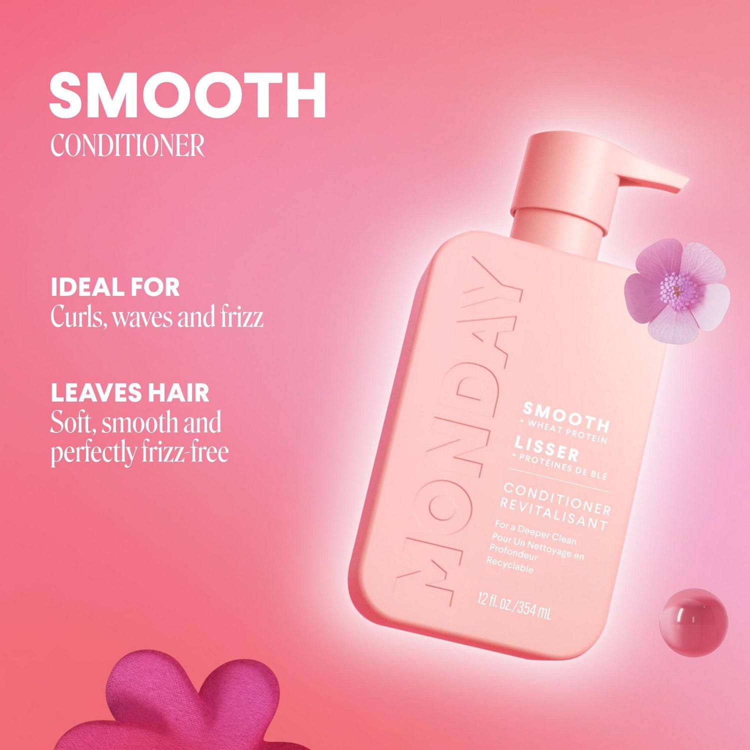 MONDAY Haircare SMOOTH Conditioner with Wheat Protein, Coconut Oil & Avocado Oil for Frizz-Prone Hair 354 mL, 354 mL