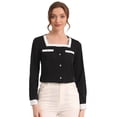 thumbnail image 1 of Blusa de cuello cuadrado elegante de manga larga de color de contraste de camisa de trabajo para mujer Negro XS, 1 of 5