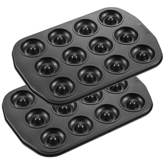CHEFMADE Donut Pan, Non-Stick Mini 12-Cavity Ring Doughnut Pan for Baking, Set of 2(Black)