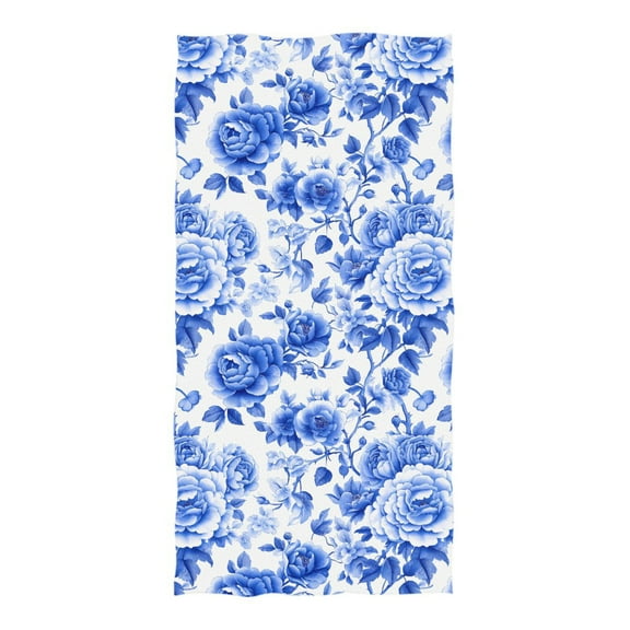 Oversized Beach Towel Extra Large Absorbent Microfiber Bath Towels Soft Quick Drying Blue White Porcelain with Roses 74"x37"
