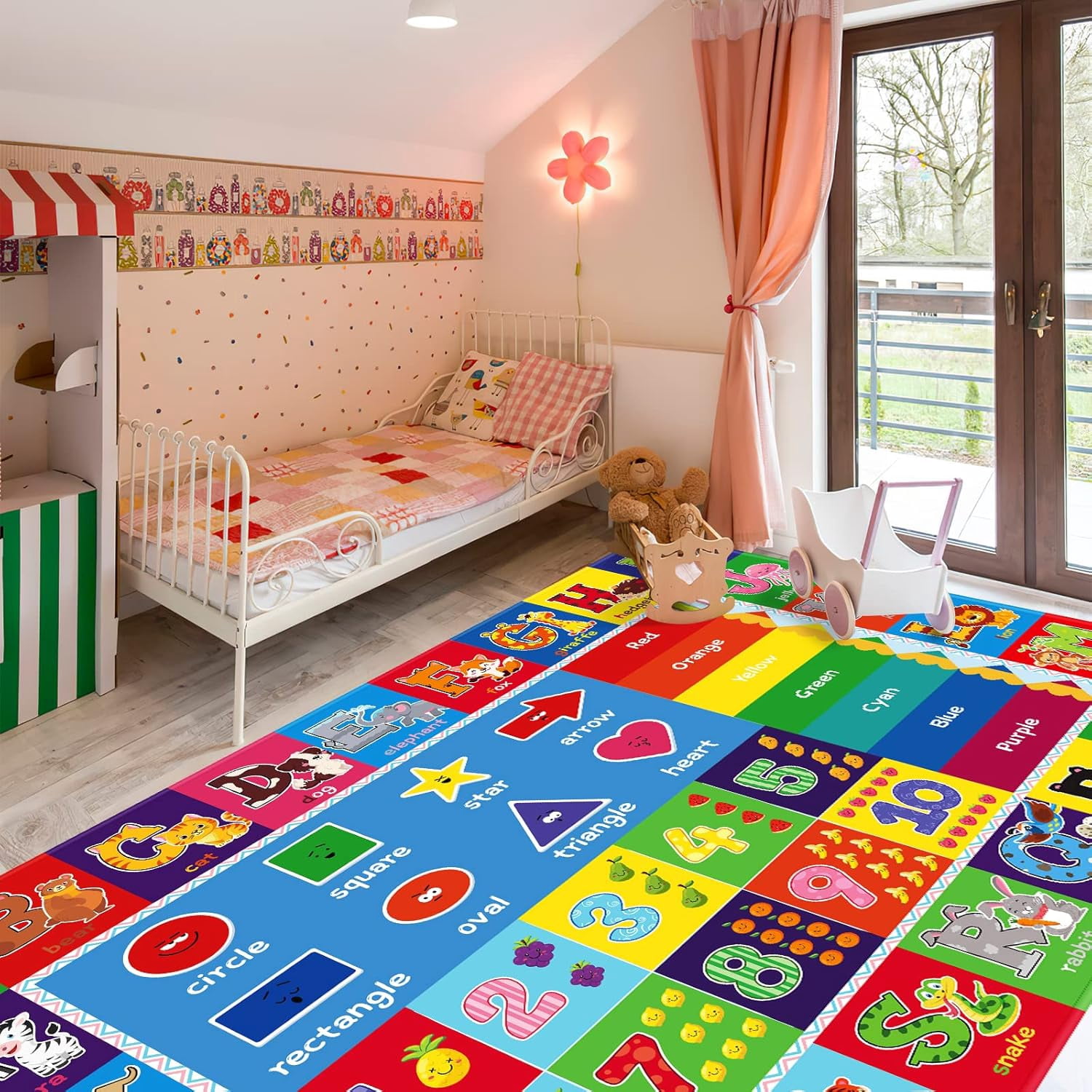 Kids Play Rug for Playroom, ABC Educational Area Rug, Toddler Baby Play Mat, Alphabet Animal Soft Non-Slip Kids Rug Carpet for Boy Girl Bedroom,L