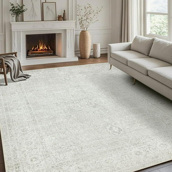 Rugs 8x10 Area Rugs for Living Room,Bedroom,Dining Room- Large Ultra Soft Faux Wool Retro Carpets,Non Slip&Non-Shedding Low Pile Vintage Carpet for Home Office,Concrete Grey