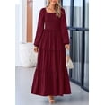 thumbnail image 3 of Vestido largo PRETTYGARDEN para mujer, estampado primaveral, rojo vino oscuro, 3 of 9