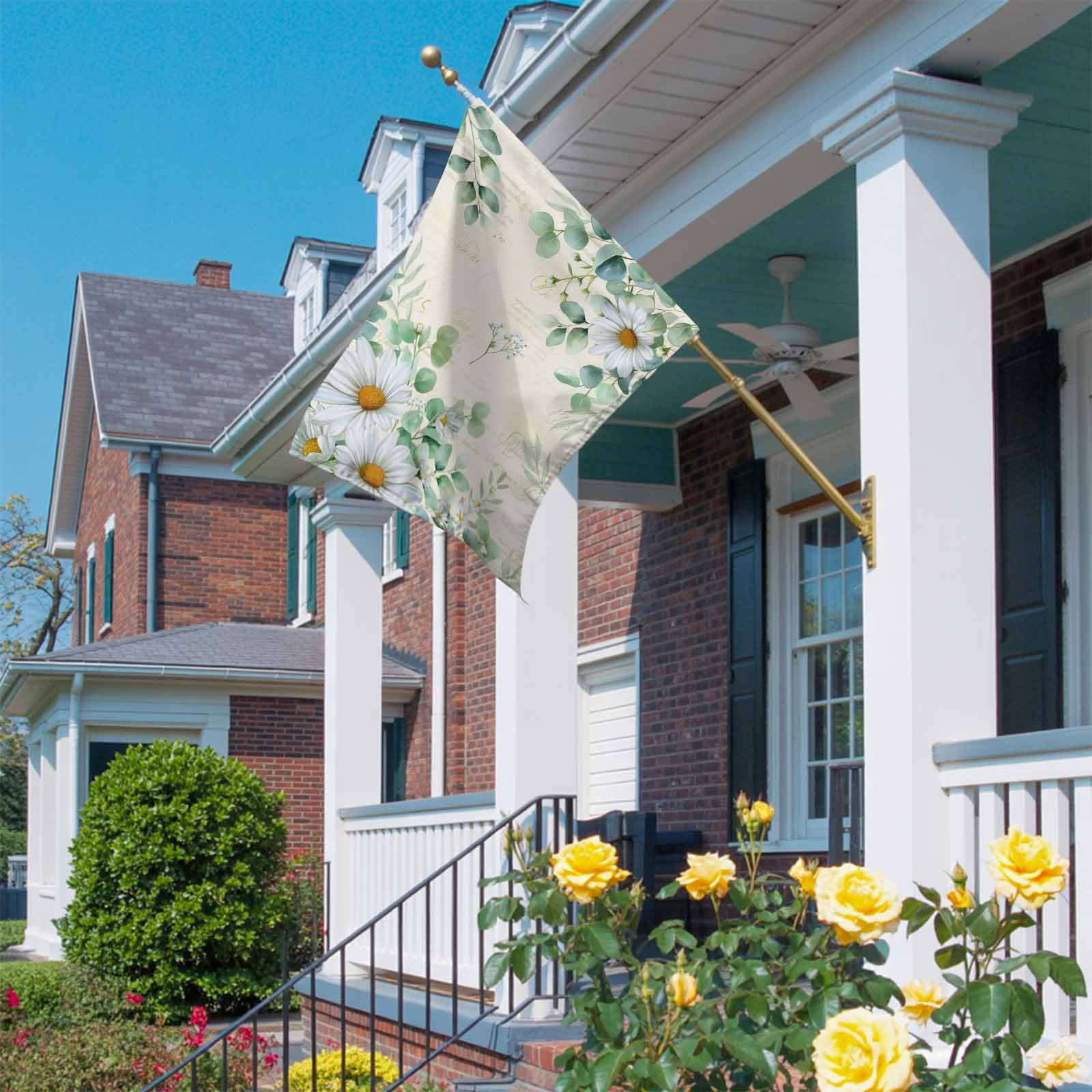 Daisy Eucalyptus Leaves House Flag 28 x 40 Inches, Floral Spring Vintage Countryside Weather Proof Outdoor Patio Flags Double Sided Small House Decoration for Yard Lawn Outside Home