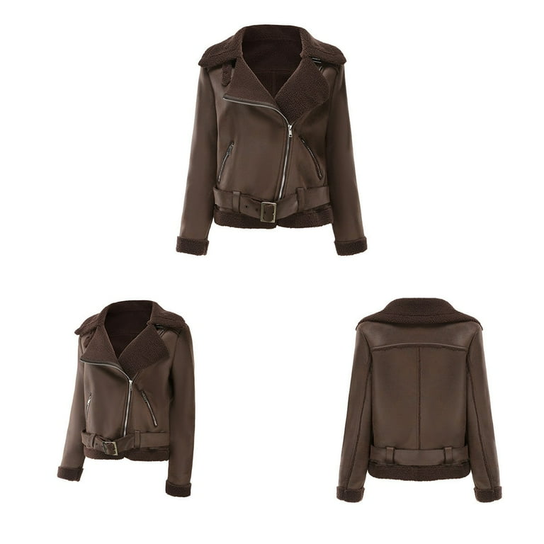 Usmixi Weekly Deals Winter Faux Leather Jacket for Women Usmixi Weekly Deals Winter Faux Leather Jacket for Women