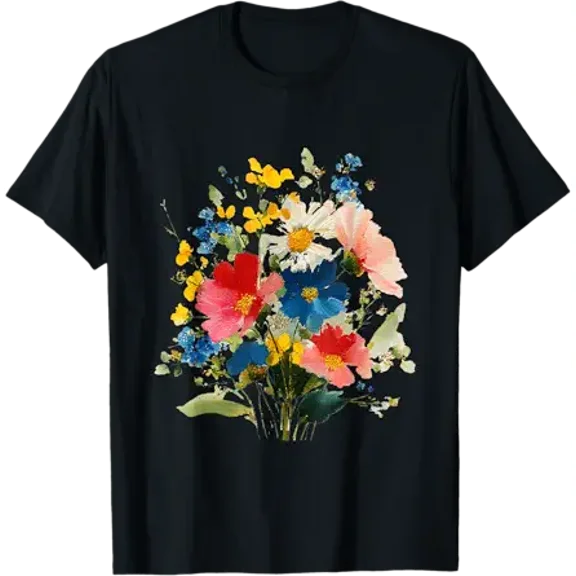 Vintage Wildflowers Watercolor Graphic Floral Gardening T-Shirt
