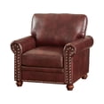 thumbnail image 5 of Modern PU Leather Seat Chair, Single Couch with Silver Nails Head Trim and Retro Solid Wood Legs, Lounge Chair with Round Armrest for Living Room, Bedroom, Office and Apartment, Burgundy, 5 of 7