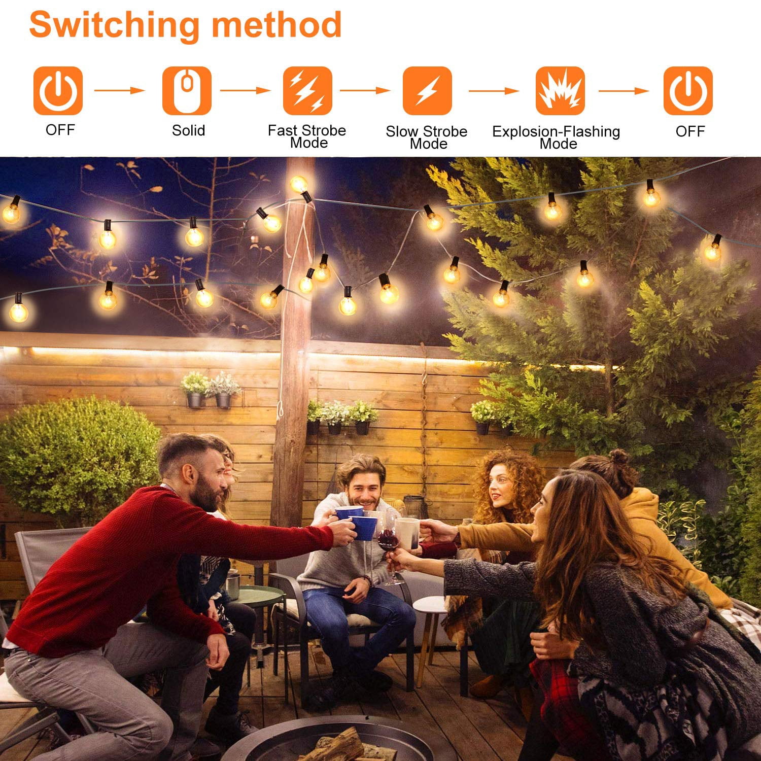 Yi Lighting 27 FT Solar-Powered Outdoor String Lights with 25 Globe LED Bulbs Weatherproof for Patio, Garden, Backyard, Party