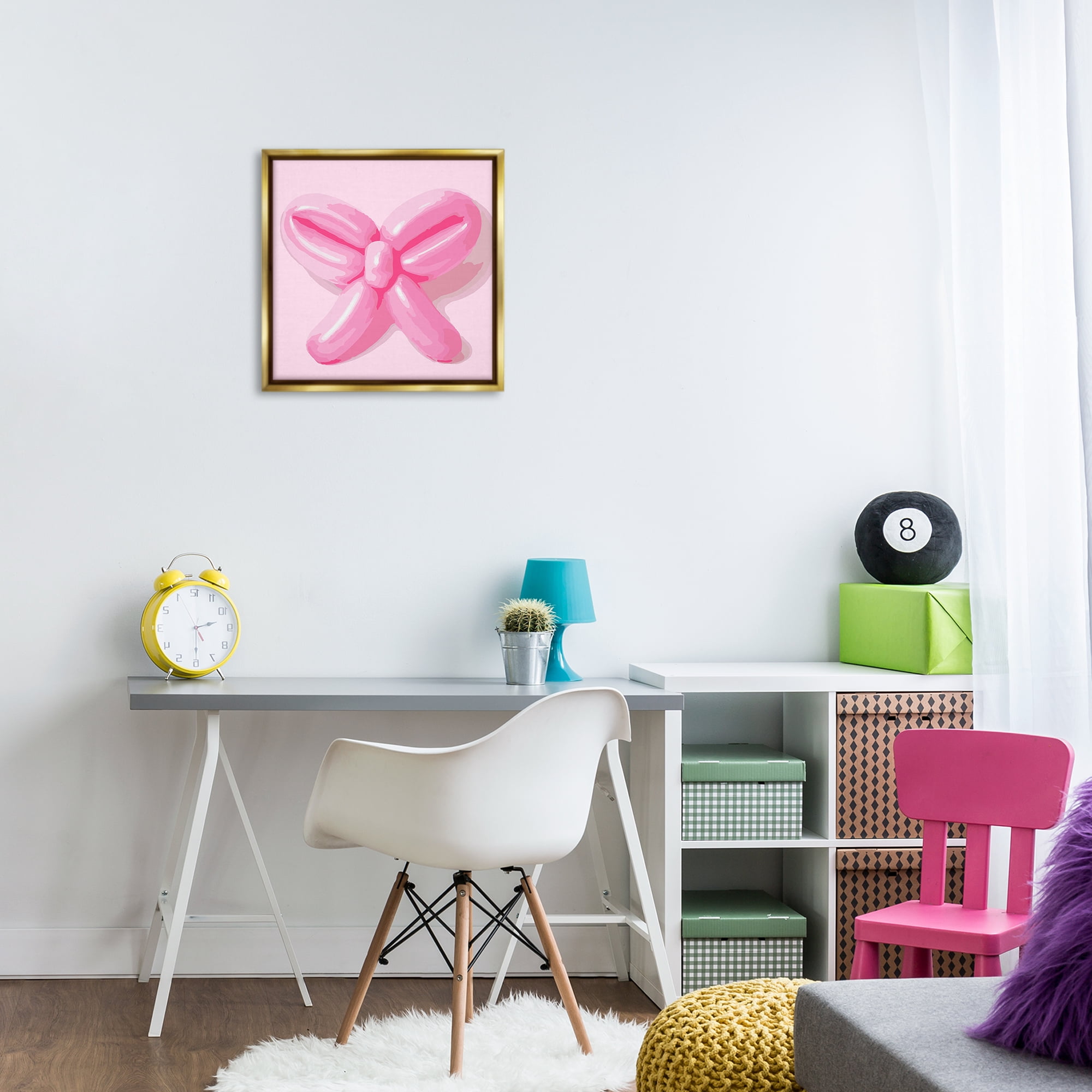 Stupell Industries Pink Balloon Bow Abstract Painting Gold Floater Framed Canvas Art Print Wall Art, 18 x 18