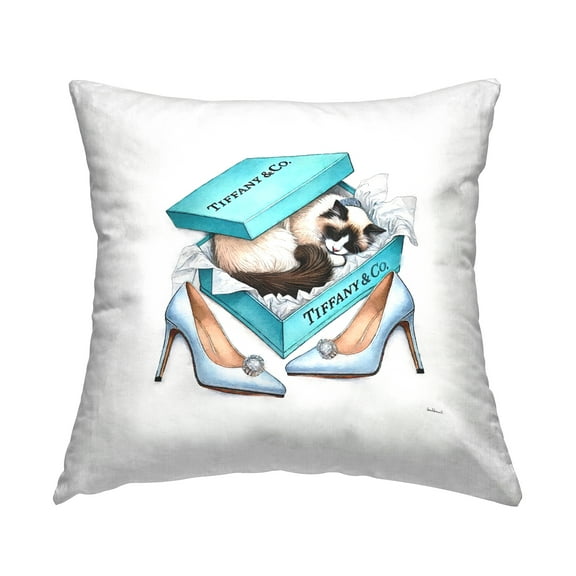 Stupell Industries Blue Shoebox with Kitten Decorative Printed Throw Pillow Design by Amanda Greenwood.