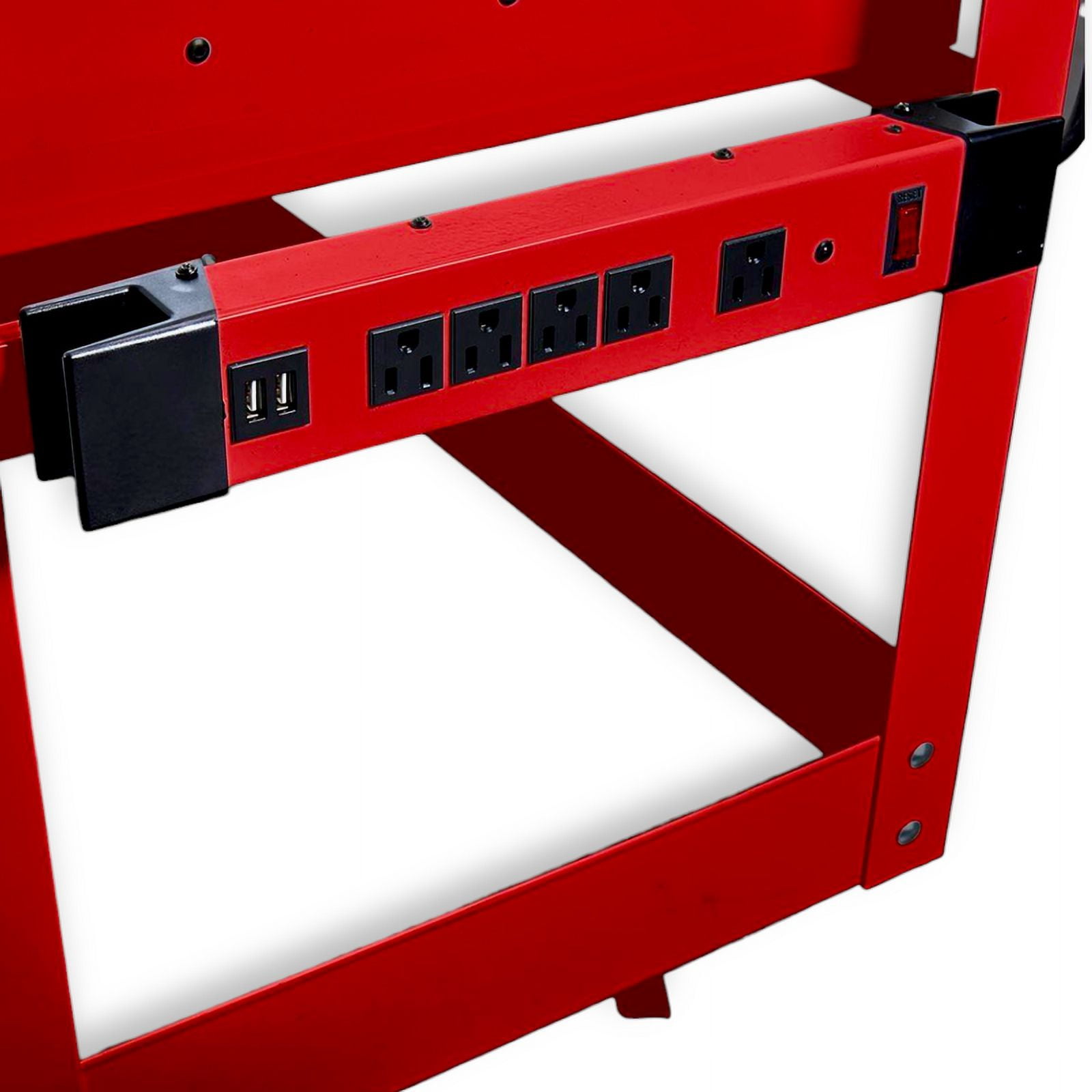 Magnetic Power Strip 5 Outlet Heavy Duty Metal Housing with 2 USB Ports U.S. General_Red