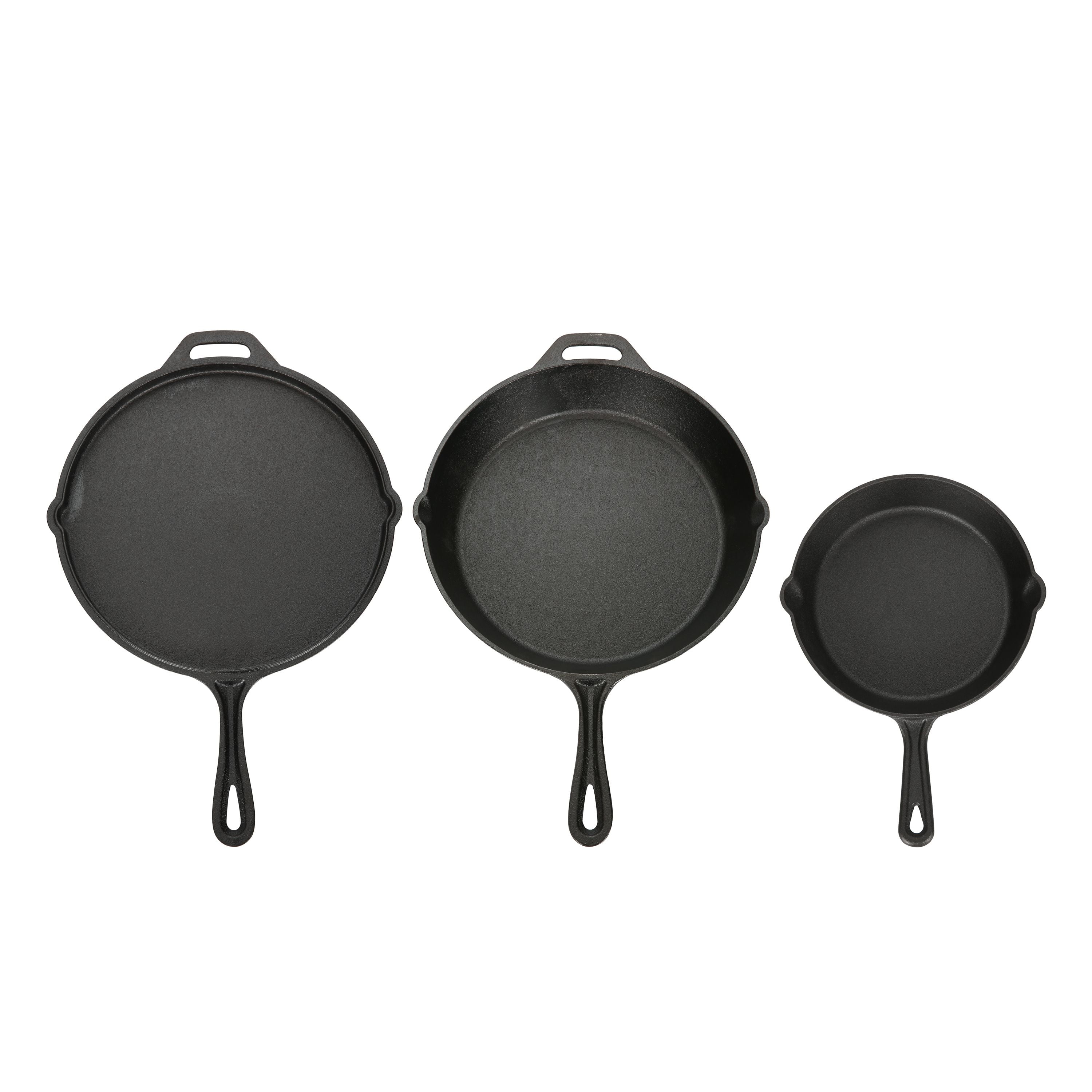 Ozark Trail 4-Piece Cast Iron Skillet Set with Handles and Griddle, Pre-Seasoned, 6 inch, 10.5 inch, 11 inch, Size: 6 inch,_10.5 inch,_11 inch