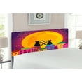 thumbnail image 2 of Animal Headboard, Cats on the Roof with Heart Shaped Tales Watching the Moonlight at Night in Town, Upholstered Decorative Metal Bed Headboard with Memory Foam, Full Size, Purple Orange, by Ambesonne, 2 of 4