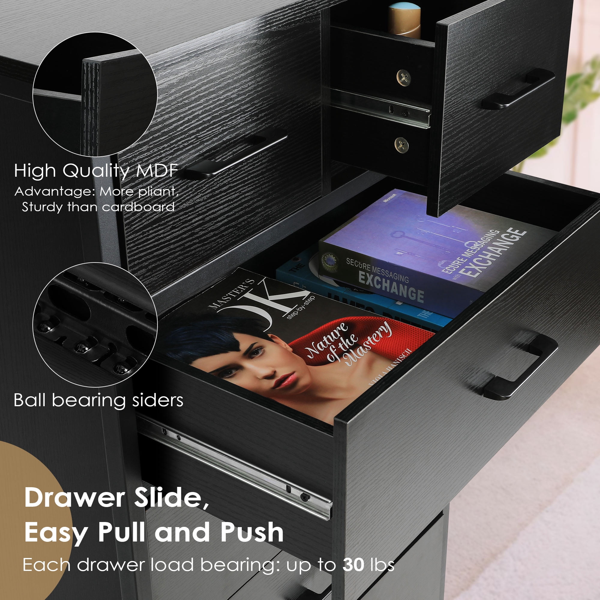 Slevoo 6 Drawer Dresser for Bedroom, Storage Cabinet Wooden Dresser, Steel Wood Frame, 42.1''H Black